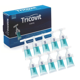 Tricovit pack front view showing ampoules and brand benefit