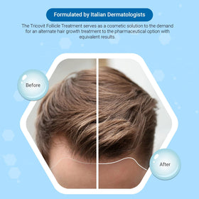 Tricovit label close-up highlighting dermatologist-formulated benefits