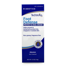 TriDerma foot cream tube front view showing product branding and size benefits