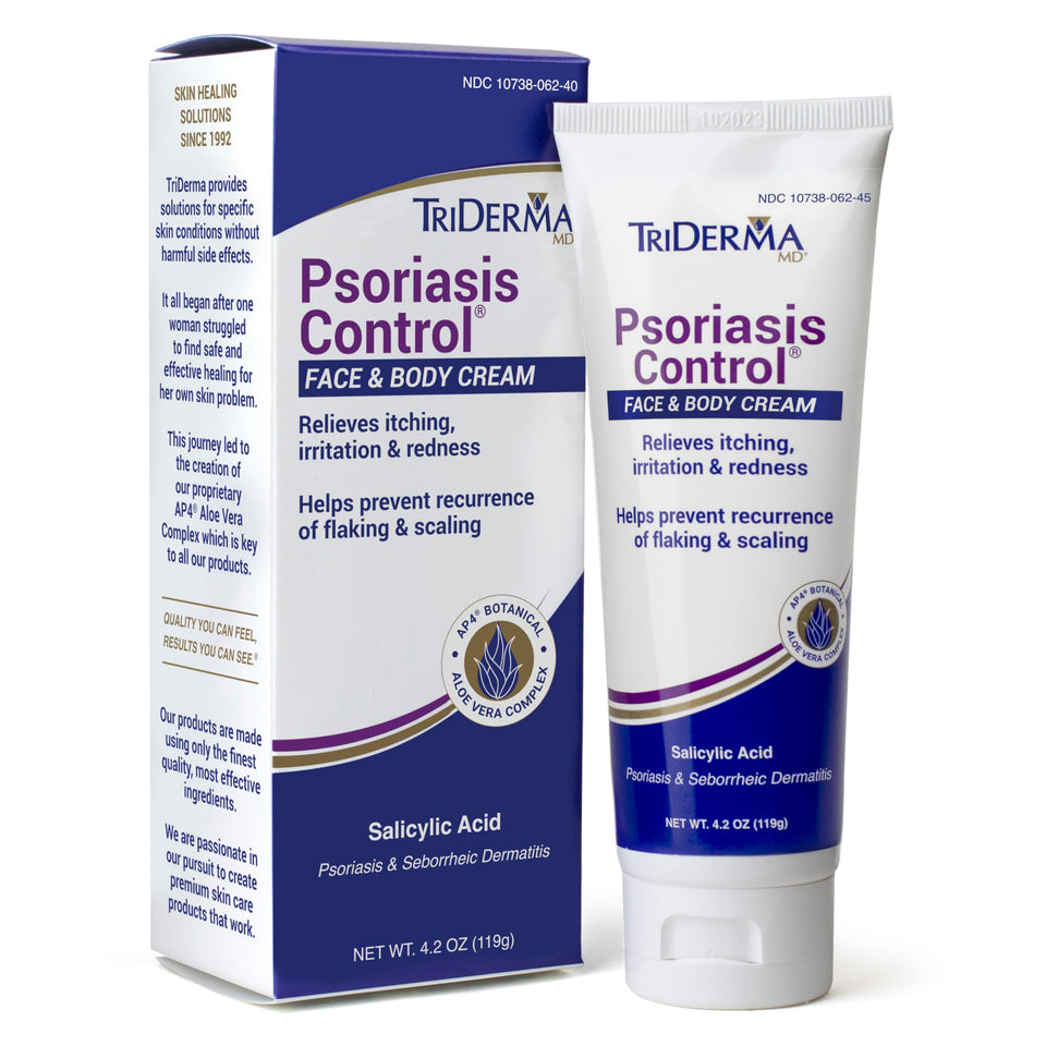 TriDerma front tube showing product name and 4.2 oz size for easy identification and portability