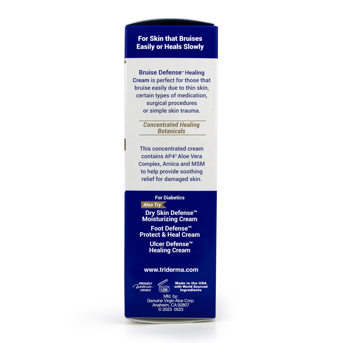 TriDerma tube held in hand for scale showing 4.2 oz size and portability for on-the-go care
