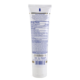 TriDerma 3.3 oz tube in hand for scale and travel-friendly size benefit