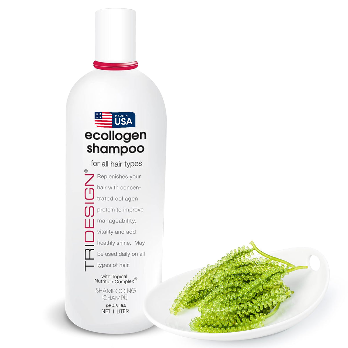 TRIDESIGN front bottle view showing product and label, clear presentation benefit