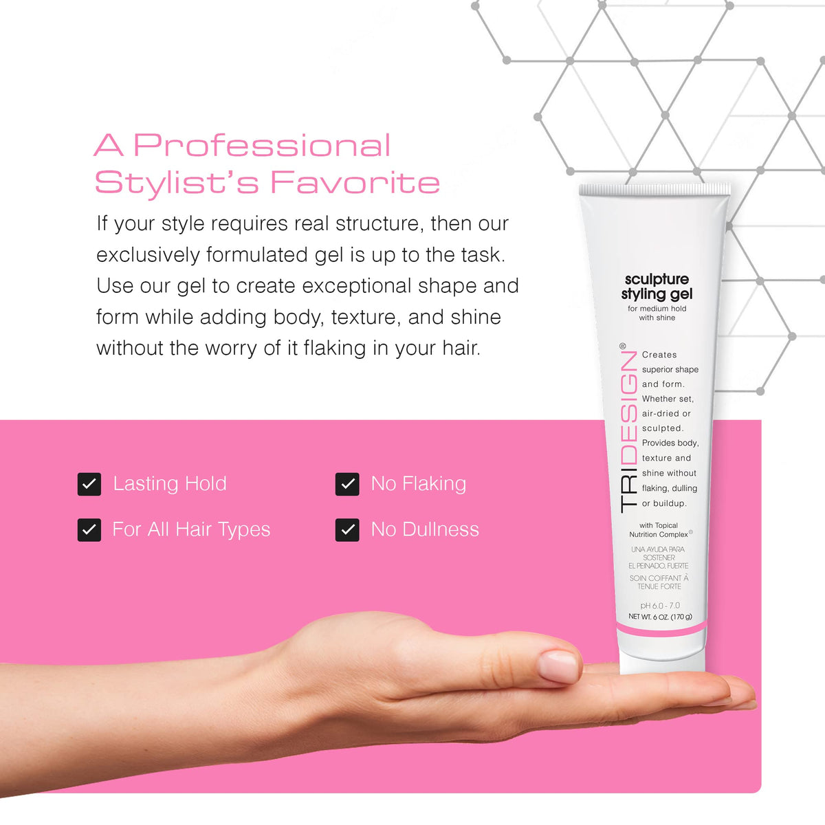 TRIDESIGN gel being applied in hand demonstrating easy spread and control