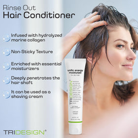 TRIDESIGN on bathroom shelf in routine setup showing daily-use benefit