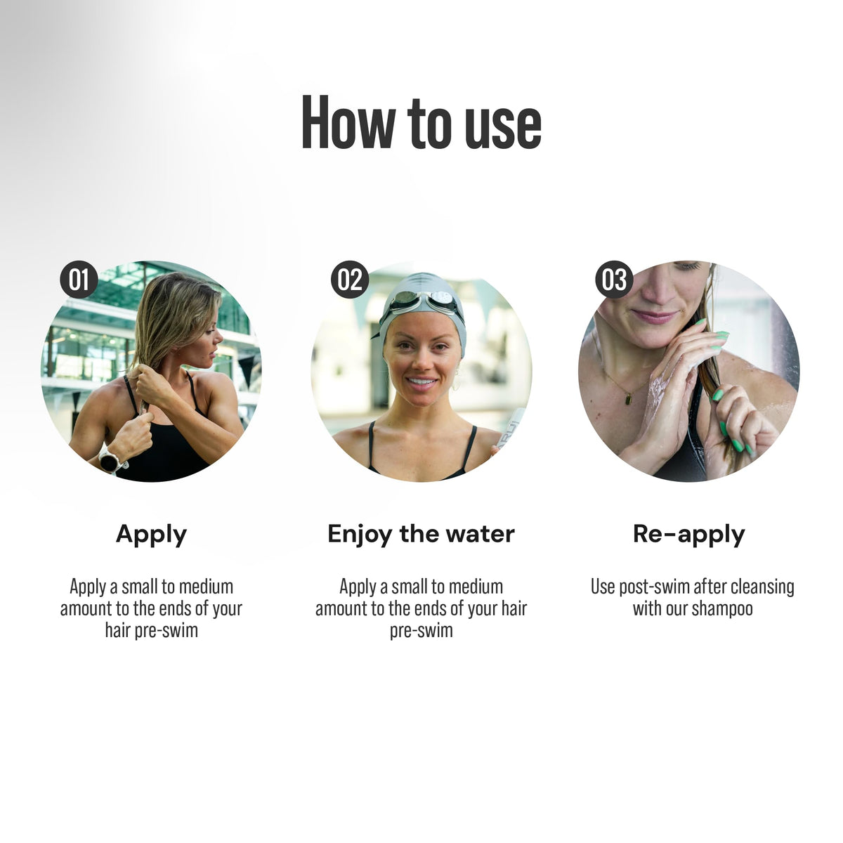 TRIHARD applied to dry hair before swim demonstrating protection