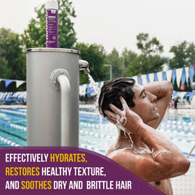 TRIHARD body wash pump in use conveying cooling, refreshing post-swim relief