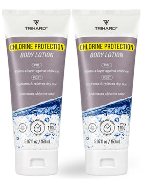 TRIHARD pack of two bottles front view showing swim lotion protection benefit