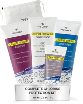 TRIHARD front packaging of the complete swim gift set showing all bottles and labels