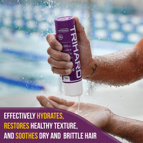 TRIHARD shampoo texture on hand demonstrating gentle, clarifying lather benefit
