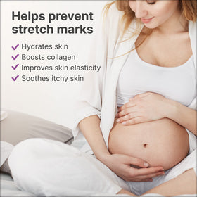 TriLASTIN cream being applied to belly for soothing comfort