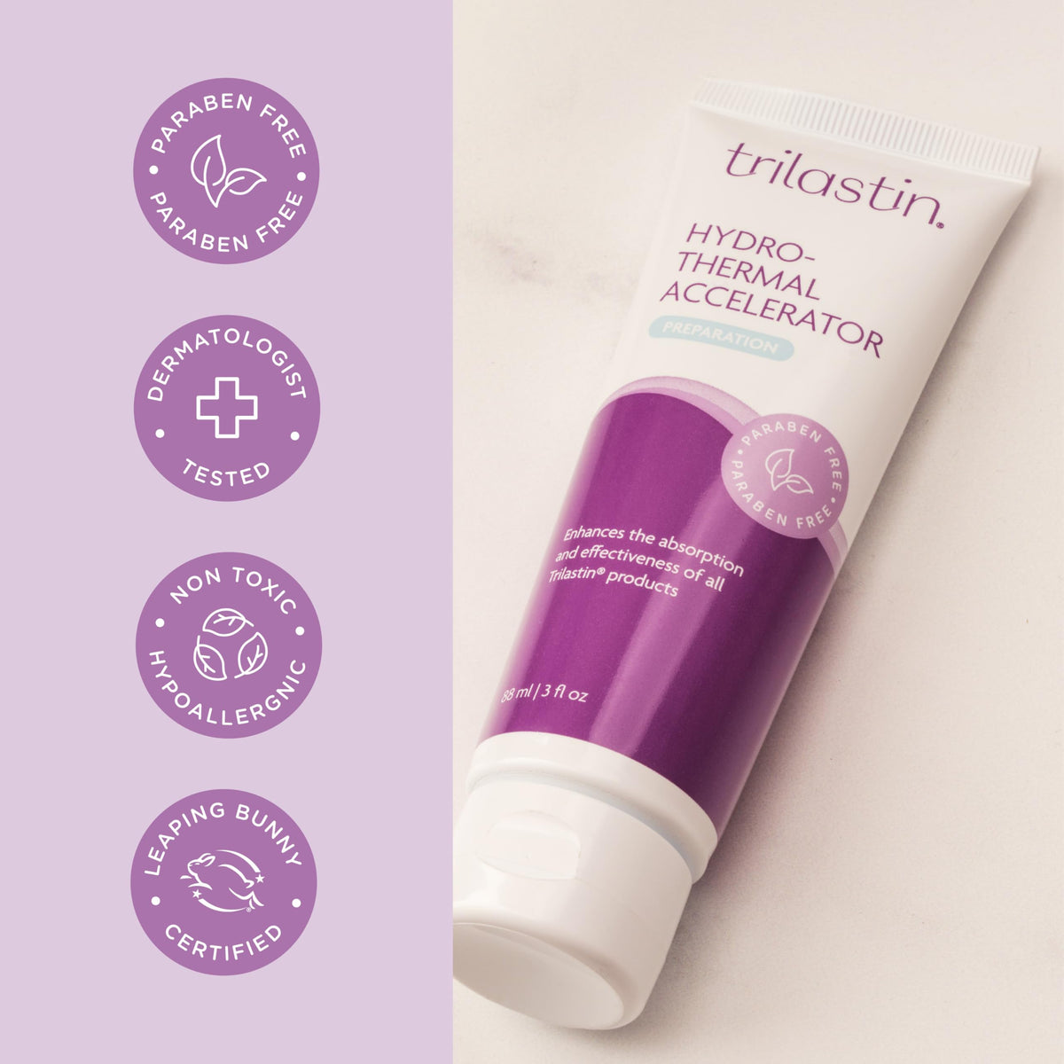 TriLASTIN serum texture close-up showing lightweight gel that absorbs quickly