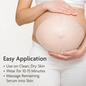 TriLASTIN mask next to hand showing scale and easy application benefit