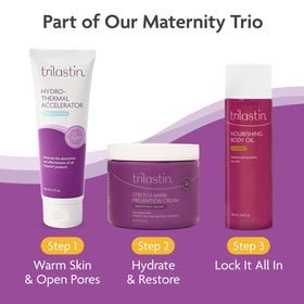 TriLASTIN oil on bathroom shelf in lifestyle scene showing everyday routine benefit