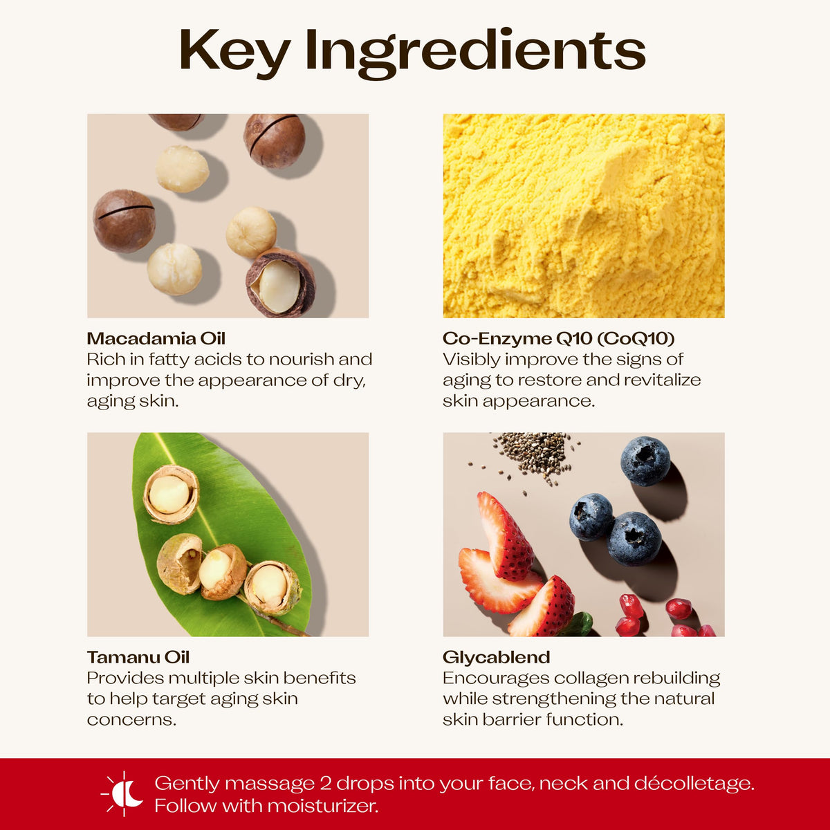 Tamanu seeds with Trilogy oil hinting at restorative nourishment benefit