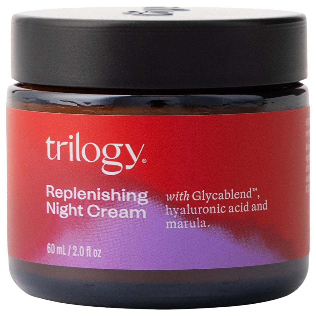 Trilogy front jar showing product branding and compact size benefits