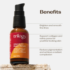 Trilogy serum texture on skin droplet demonstrating lightweight absorbency