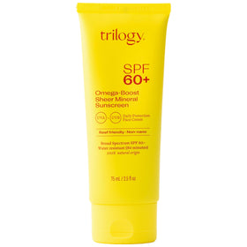 Trilogy front packaging showing SPF 60+ protection and natural origin