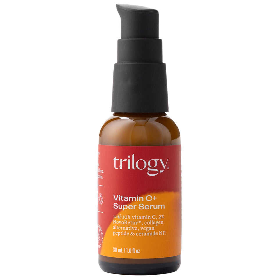 Trilogy front packaging showing serum bottle and clear benefit of radiance