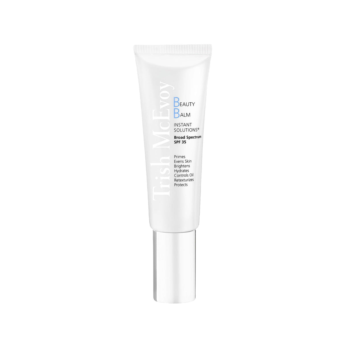 Trish McEvoy Beauty Balm front packaging shows tube and label, streamlining routine