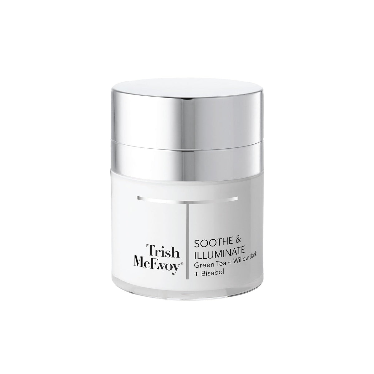 Trish McEvoy front jar showing sleek one-touch design and travel-ready benefit