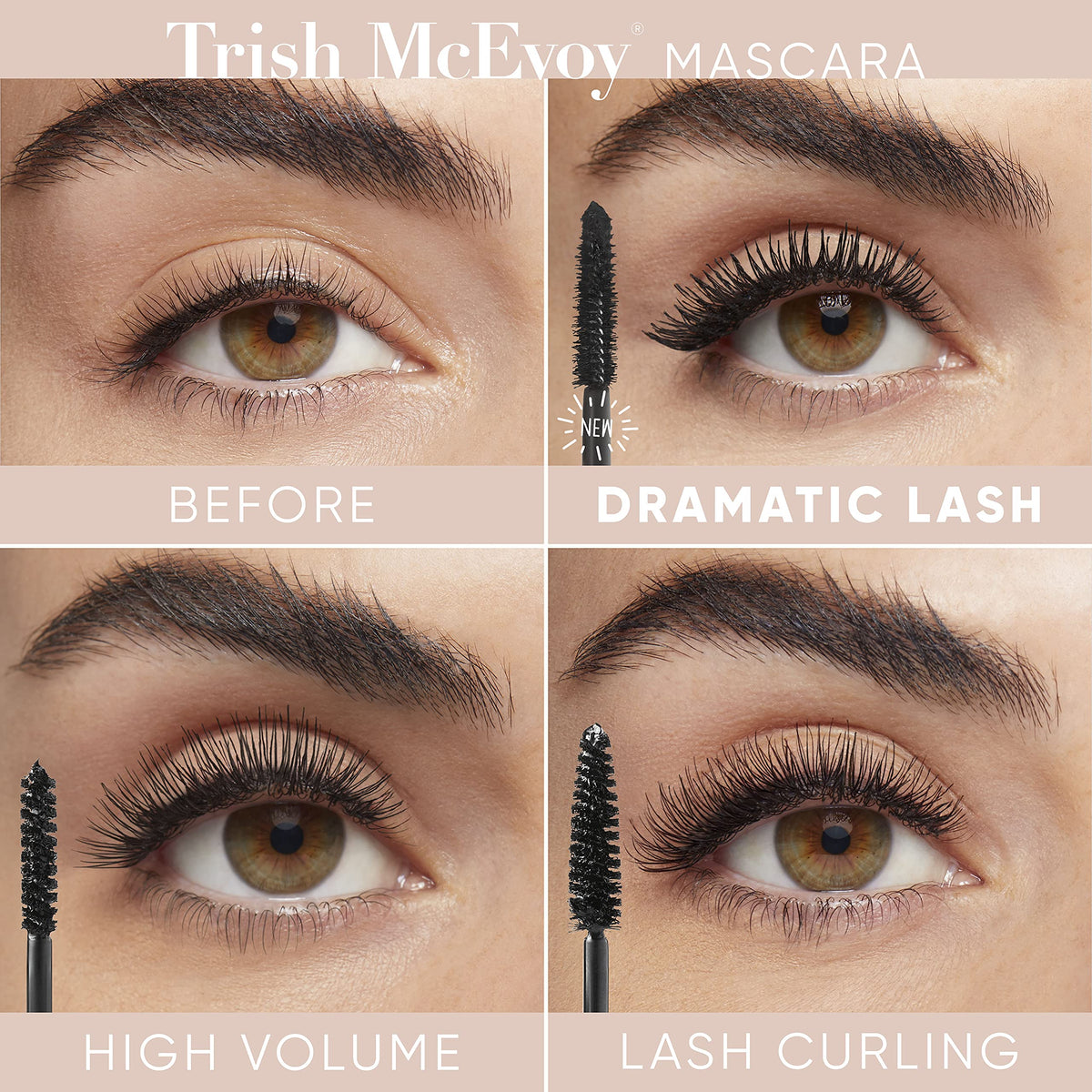 Trish McEvoy mascara applied showing dramatic length and volume benefit