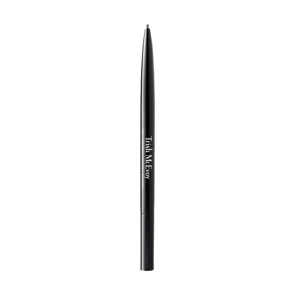 Trish McEvoy brow shaper front view showing slim pencil and cap, easy travel use