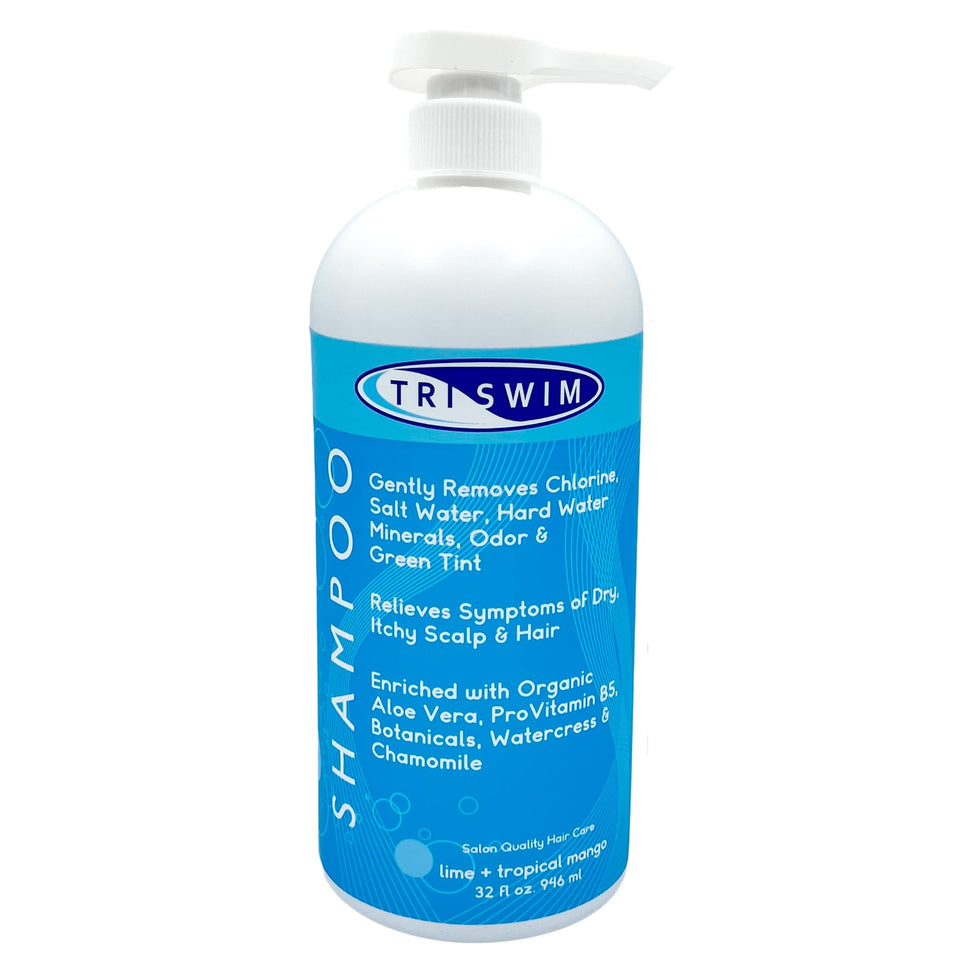 TRISWIM 32oz front packaging showing label and pump for easy use
