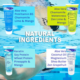 TRISWIM body wash being dispensed to remove chlorine from skin