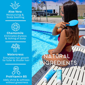 TRISWIM conditioner label closeup showing keratin and hydration benefits