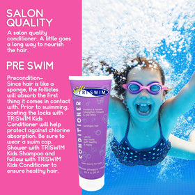 TRISWIM conditioner being applied to wet hair for easy detangling