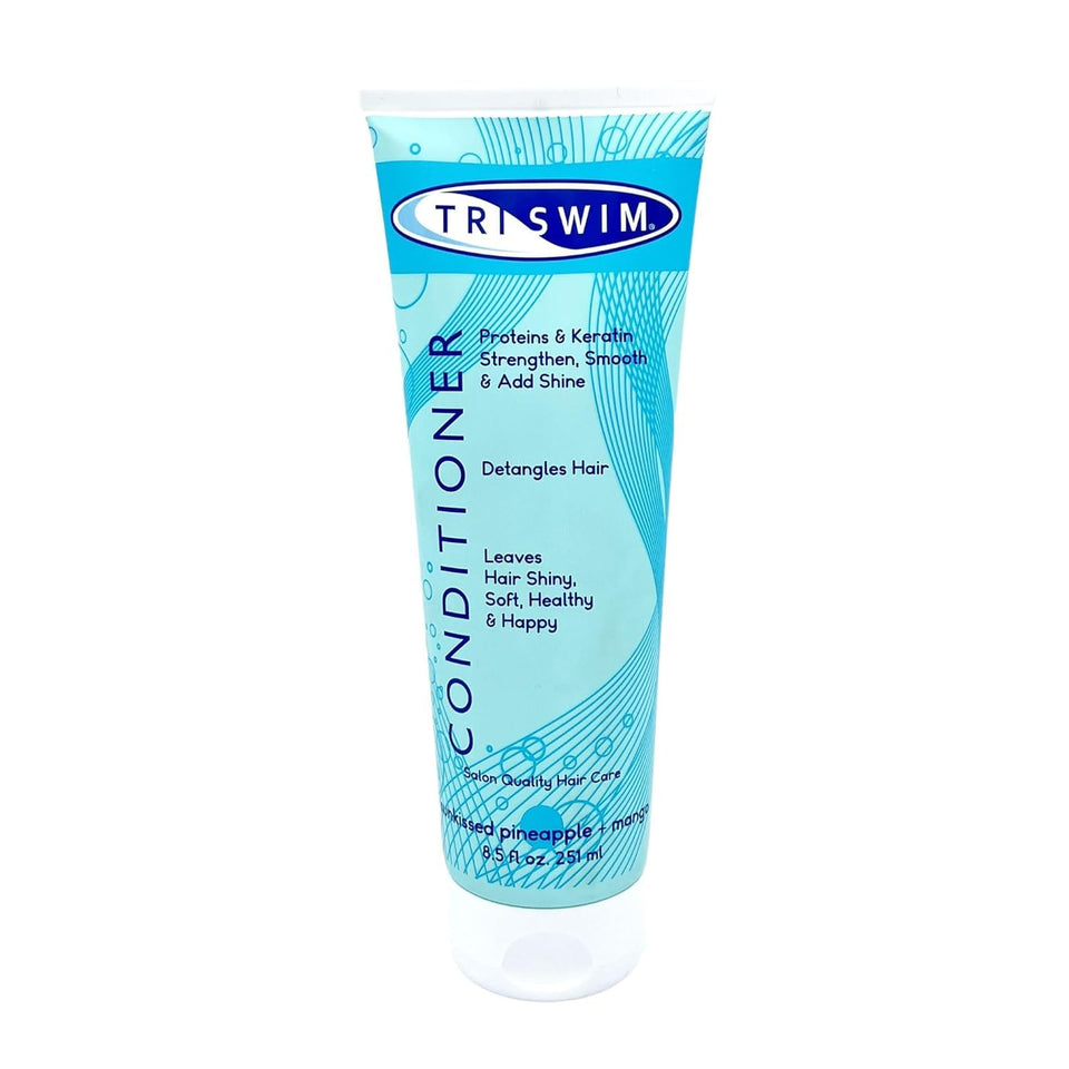 TRISWIM front packaging 8.5oz showing bottle and label, clear swimmer benefit