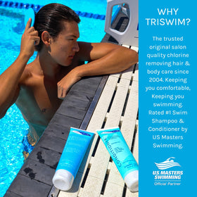 TRISWIM set in mesh gift bag staged on poolside to inspire swimmer care