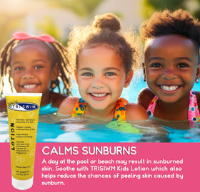 TRISWIM pump and lotion texture close-up showing smooth hydration for post-swim skin