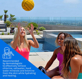 TRISWIM being lathered on hair and skin to remove chlorine