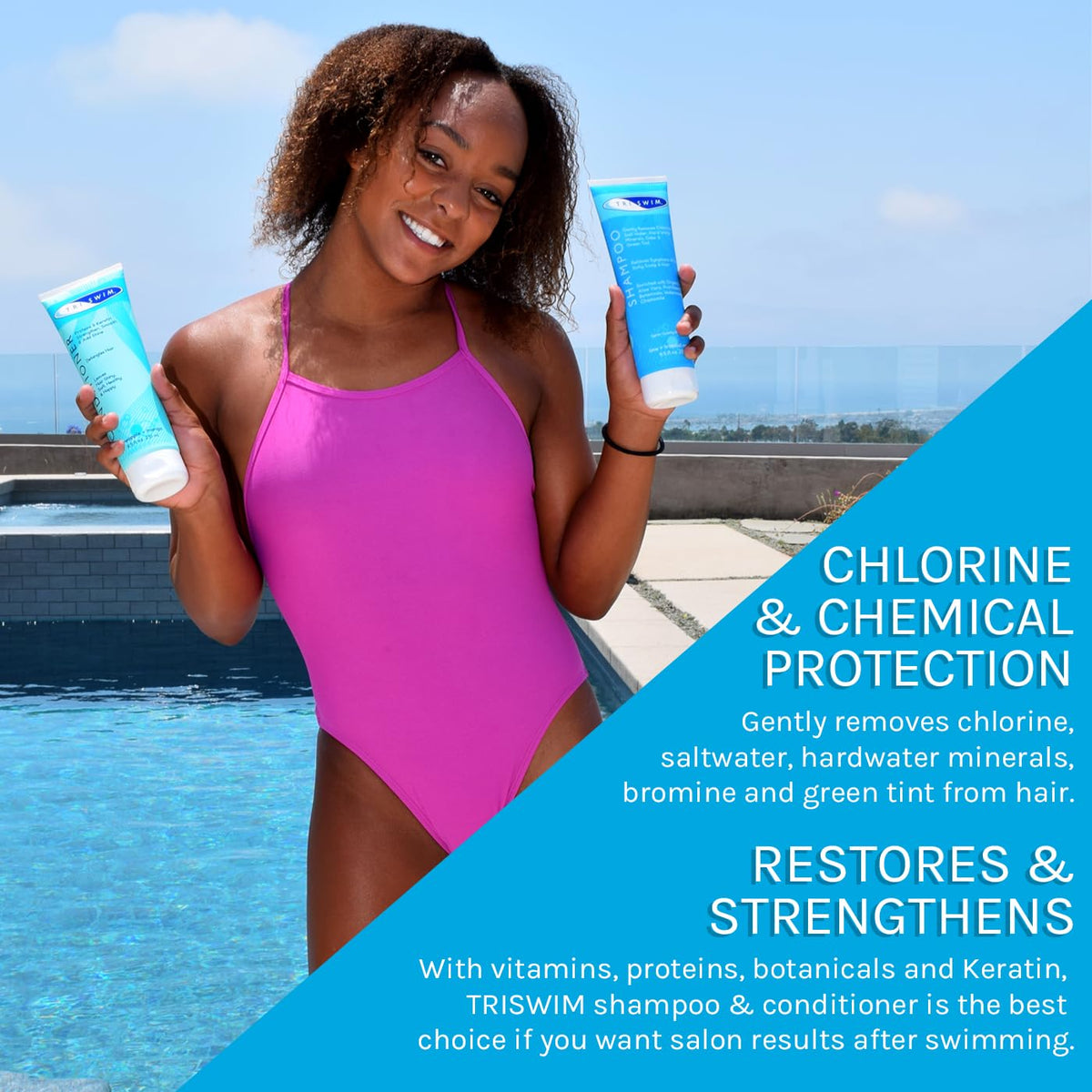 TRISWIM shampoo lather in hand demonstrating effective pool buildup removal