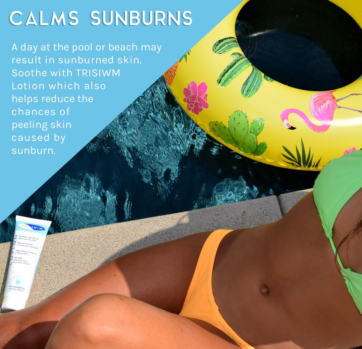TRISWIM lotion ingredients close-up with aloe and shea for soothing