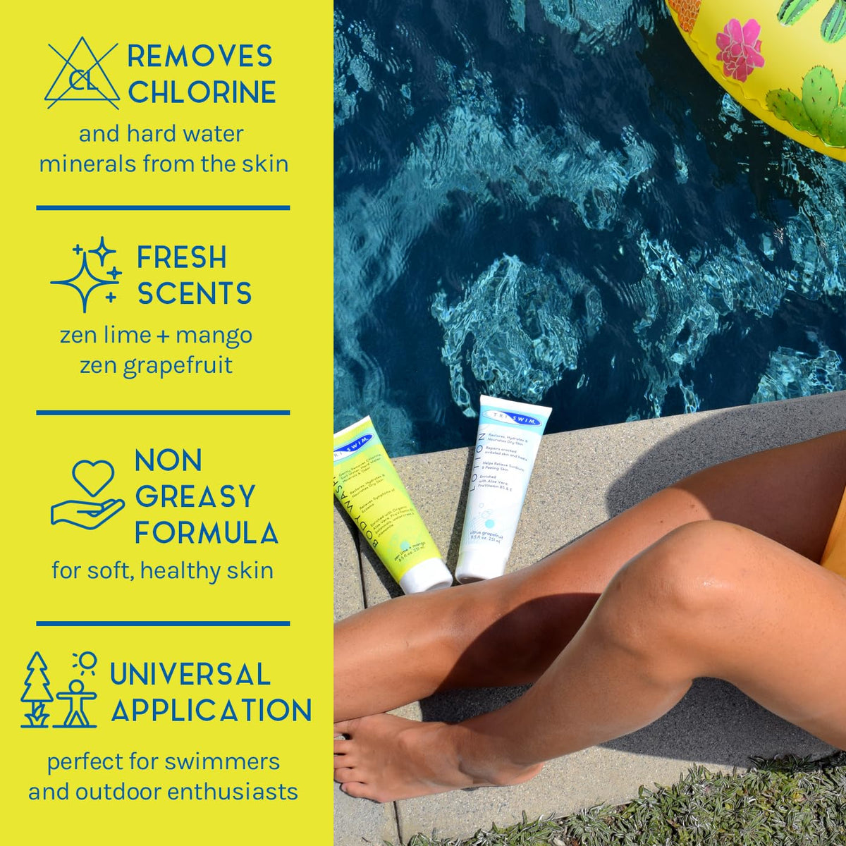 TRISWIM lotion texture close-up demonstrating hydrating, fast-absorbing finish