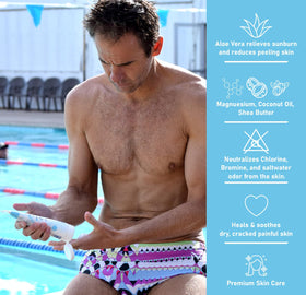 TRISWIM bottle shown in hand to display true 8.5oz size