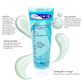 TRISWIM pump dispensing conditioner cream, demonstrating easy dosing and control