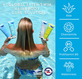 TRISWIM shampoo pump close-up removing chlorine buildup effectively