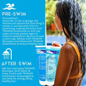 TRISWIM bottles beside towel showing travel size convenience and portability