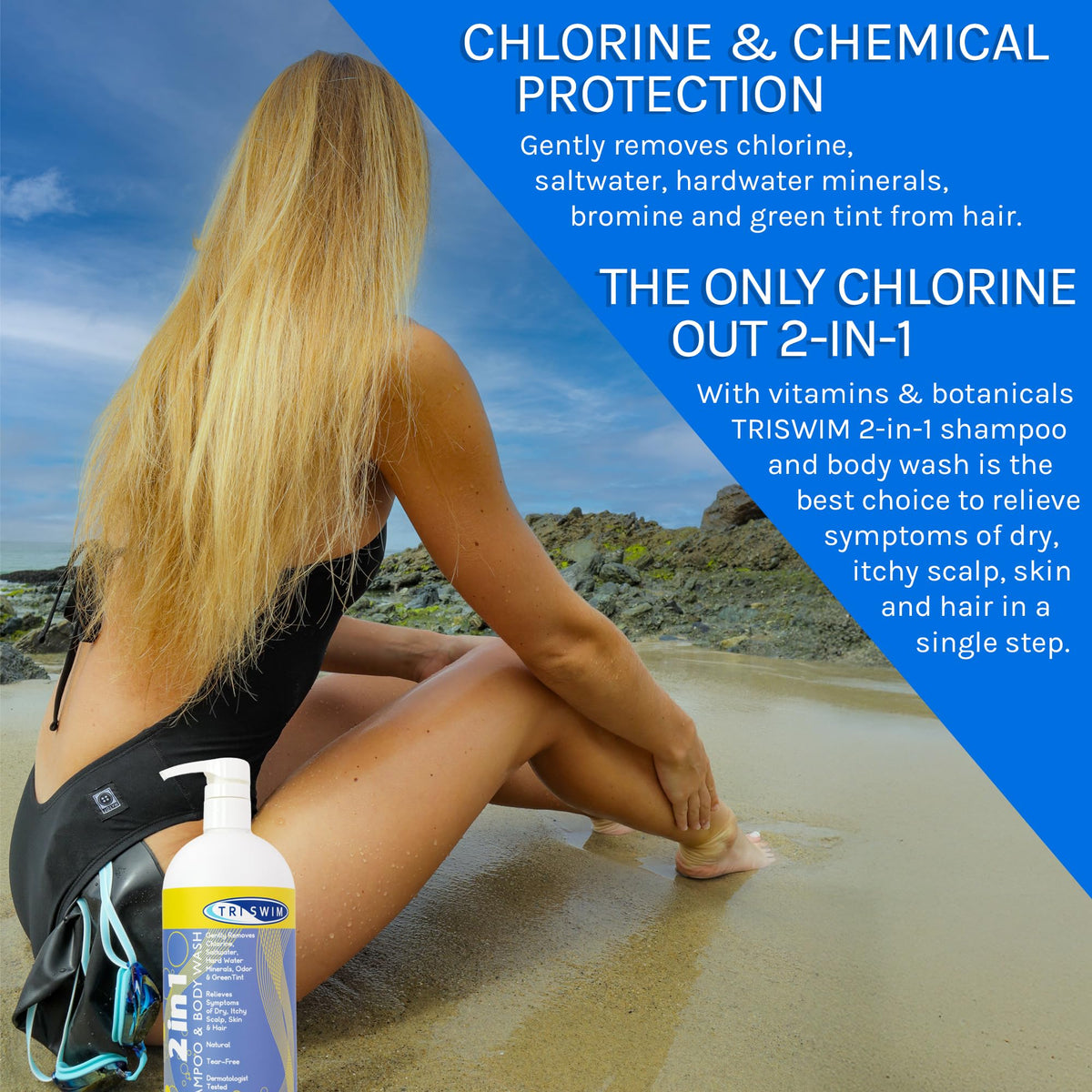 TRISWIM bottle in hand showing 32 oz value size for frequent swimmers