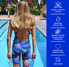 TRISWIM shampoo texture close-up demonstrating creamy lather and hydration