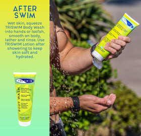 TRISWIM texture foam on hand demonstrating gentle lather and rinse