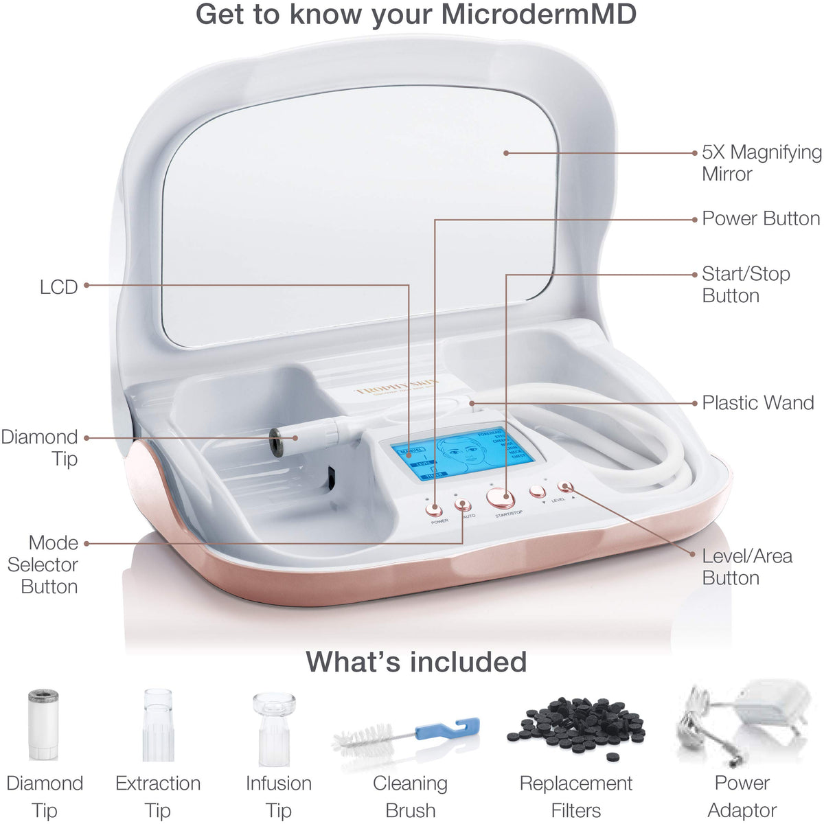 Trophy Skin MicrodermMD LCD display with guided settings for easy treatment control