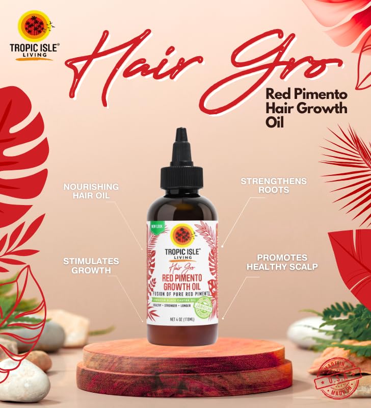 Tropic Isle Living red pimento oil droplet texture illustrating lightweight absorption