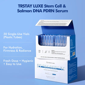TRSTAY LUXE ampoules staged on bathroom shelf for nightly routine ease