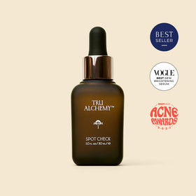 Tru Alchemy bottle on bathroom shelf lifestyle suggesting daily routine