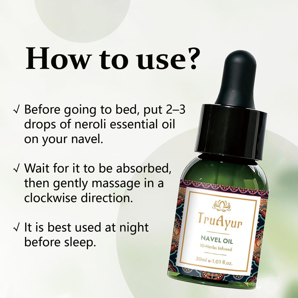 Truayur application on abdomen showing simple nightly use for relaxation routine